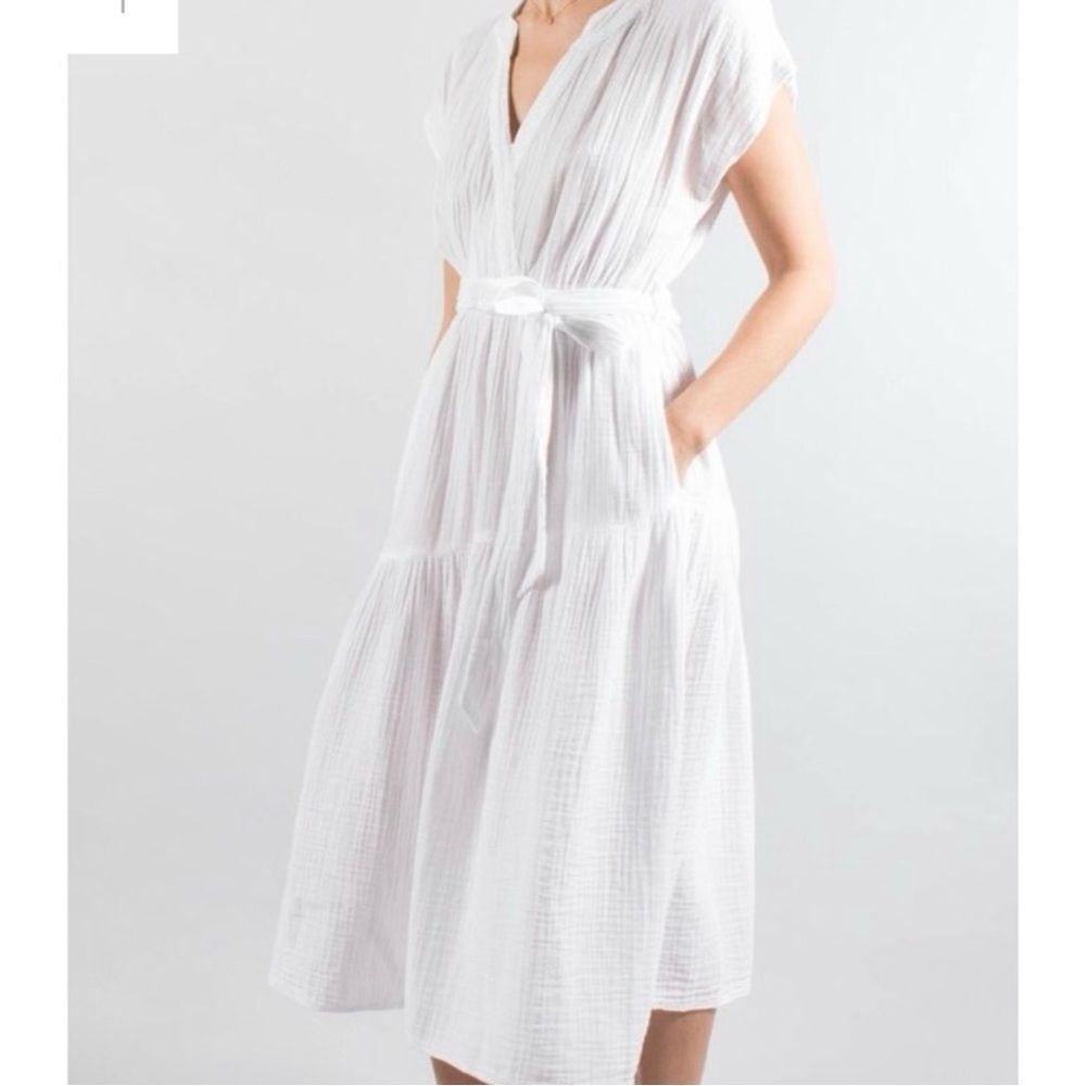 XiRENA sz M White Gauze Tie-Waist Muslin Midi Dress